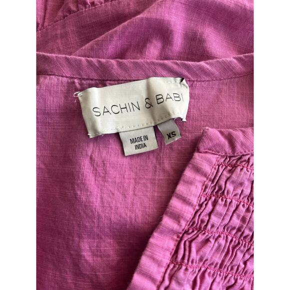 Sachin & Babi Coco Split Neck Cotton Mini Dress long sleeve Tie Dye Pink XS - Picture 6 of 7